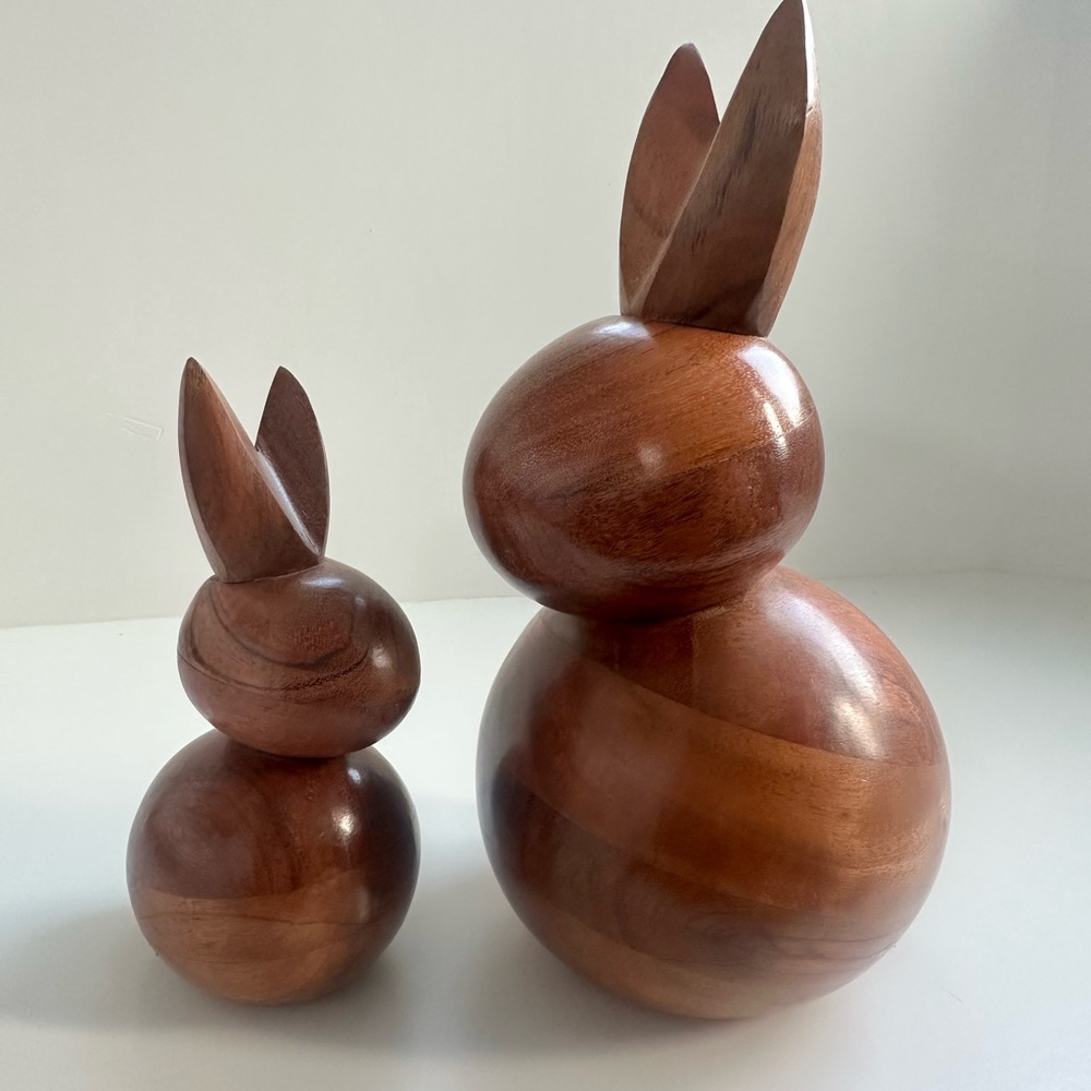 Crate & Barrel Wooden Rabbits wood bunnies Easter